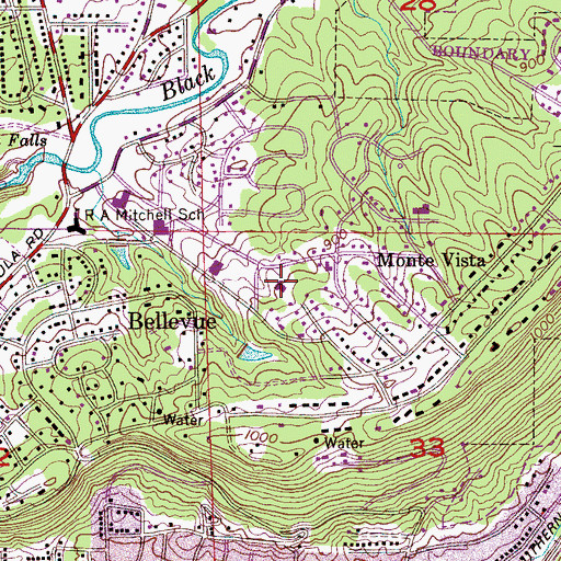 Topographic Map of Belleview United Methodist Church, AL