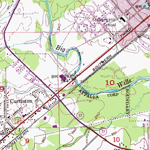 Topographic Map of Bennettsville Bridge (historical), AL