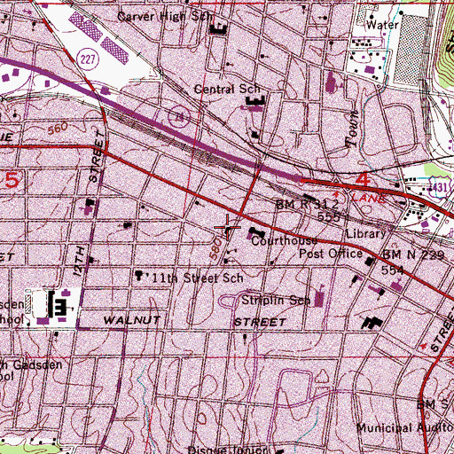 Topographic Map of Central Church of God, AL