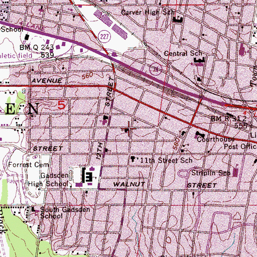 Topographic Map of Central United Methodist Church, AL