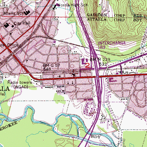 Topographic Map of Cherry Street Baptist Church, AL