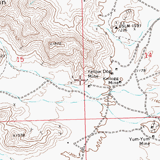 Topographic Map of Yellow Dog Mine, AZ