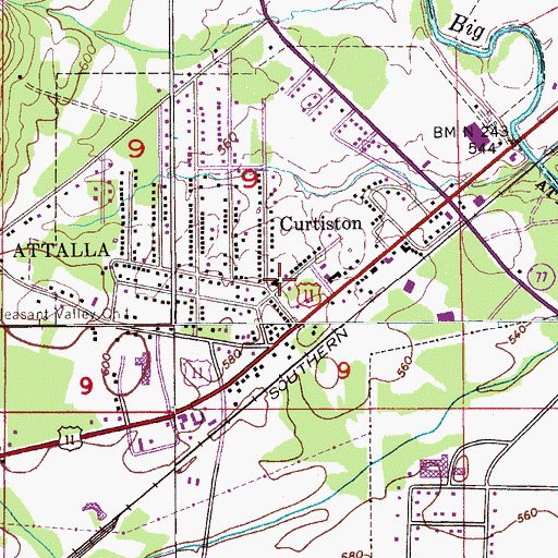 Topographic Map of Curtiston Methodist Church, AL