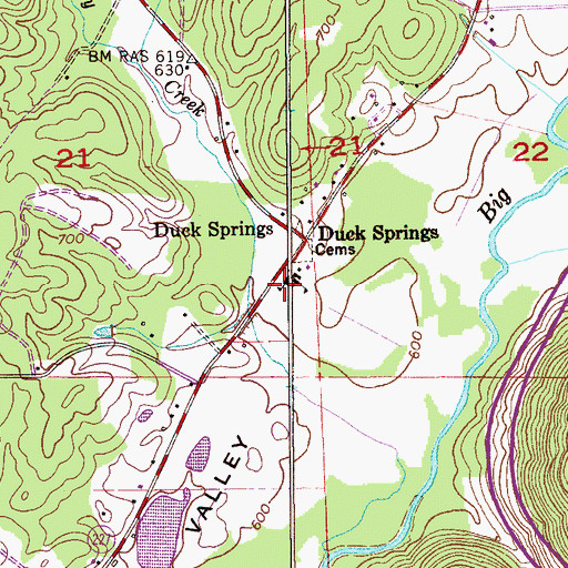 Topographic Map of Duck Springs School, AL