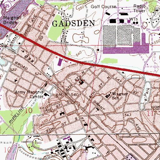 Topographic Map of East Gadsden Baptist Church, AL
