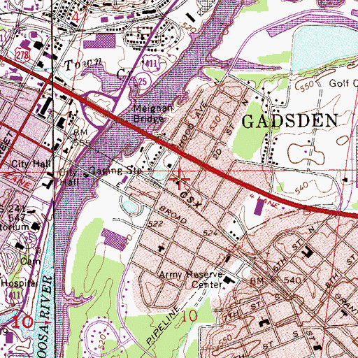 Topographic Map of East Gadsden Church of God, AL