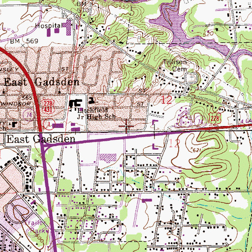 Topographic Map of East Gadsden Church of the Nazarene, AL