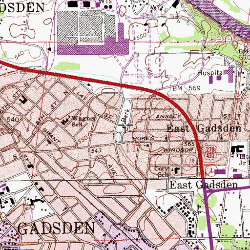 Topographic Map of East Gadsden Community Center, AL