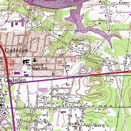 Topographic Map of East Gadsden Cumberland Presbyterian Church, AL