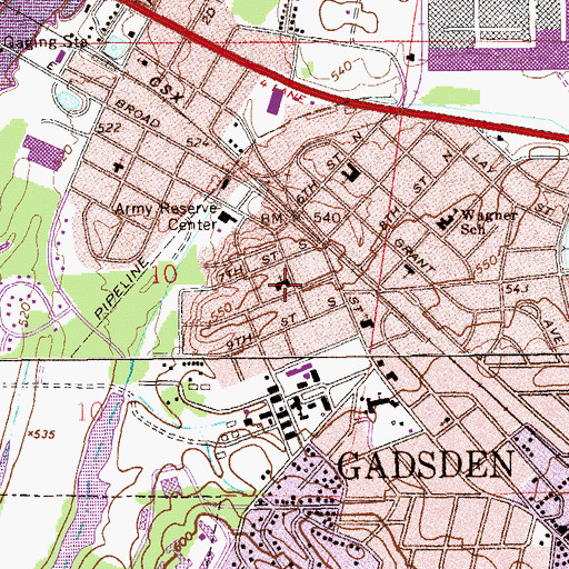 Topographic Map of East Gadsden United Methodist Church, AL