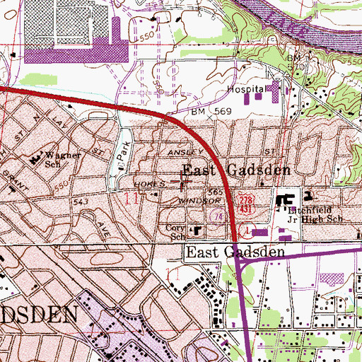 Topographic Map of Eastside Baptist Church, AL