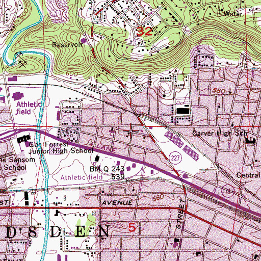 Topographic Map of Etowah Avenue School (historical), AL