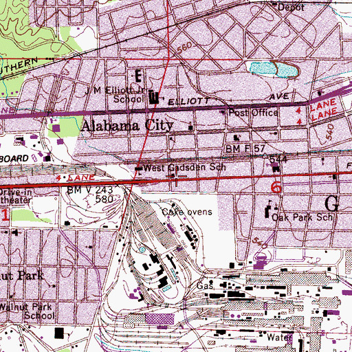 Topographic Map of First Baptist Church of Alabama City, AL