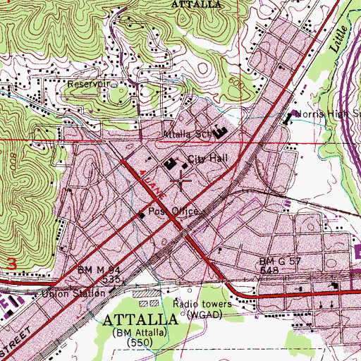 Topographic Map of First United Methodist Church of Attalla, AL