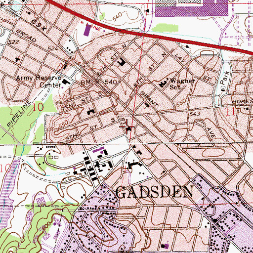Topographic Map of Gadsden Baptist Temple, AL