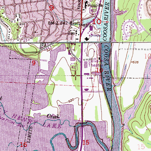 Topographic Map of Gadsden Mall Shopping Center, AL