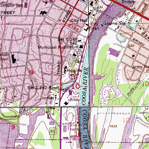 Topographic Map of Gadsden Moragne Park, AL