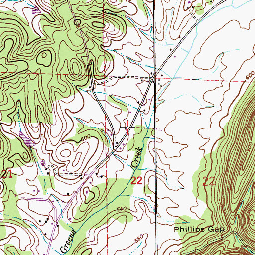 Topographic Map of Green Valley Baptist Church, AL