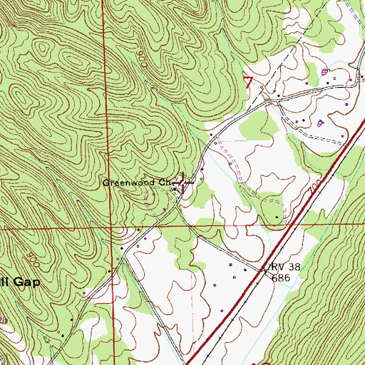 Topographic Map of Greenwood Cemetery, AL