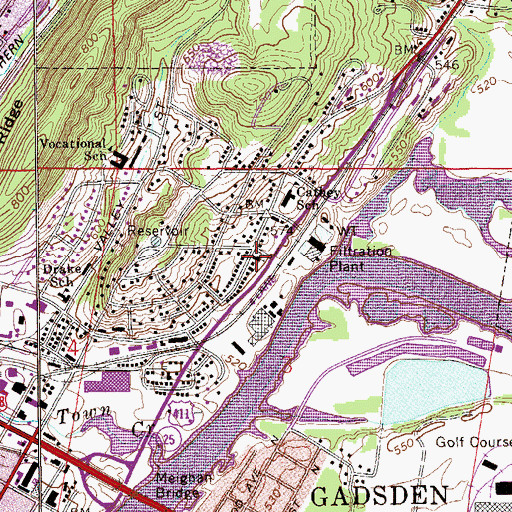 Topographic Map of North Gadsden Baptist Church, AL