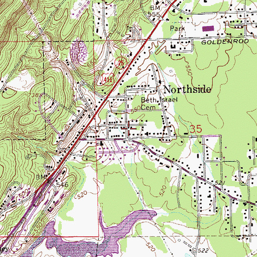 Topographic Map of North Gadsden Freewill Baptist Church, AL