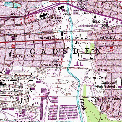 Topographic Map of Oak Park Baptist Church, AL