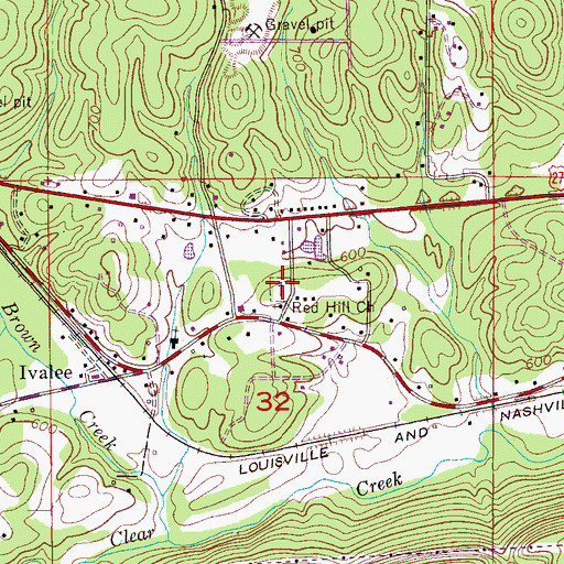 Topographic Map of Red Hill Cemetery, AL