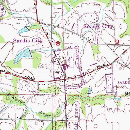 Topographic Map of Sardis High School, AL