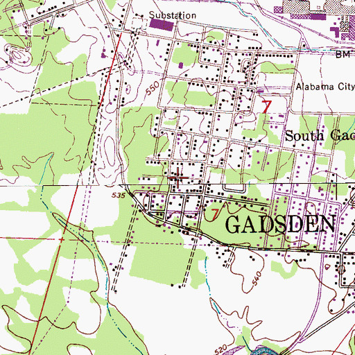 Topographic Map of South Gadsden Church of God, AL