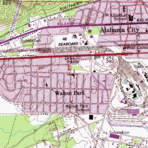 Topographic Map of Walnut Park Baptist Church, AL