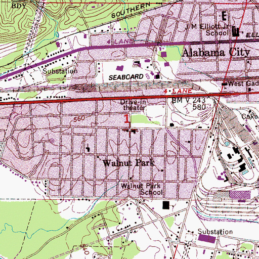 Topographic Map of Walnut Park Church of Christ, AL