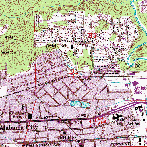 Topographic Map of Ward Memorial Presbyterian Church, AL
