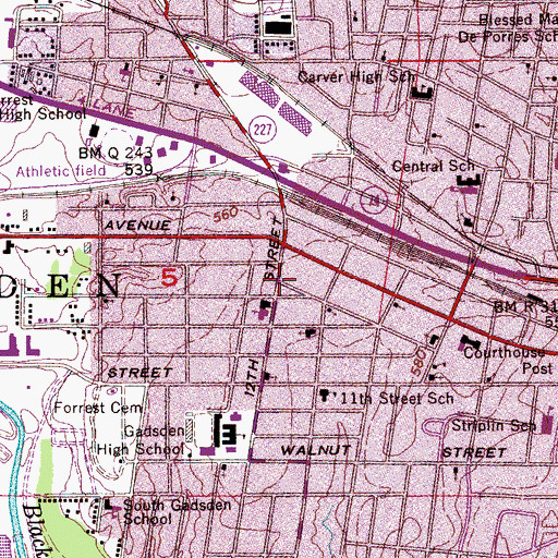 Topographic Map of West Gadsden Methodist Episcopal Church (historical), AL