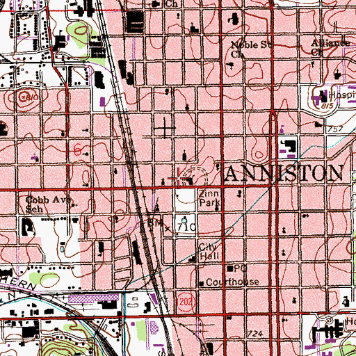 Topographic Map of Anniston College for Young Ladies (historical), AL