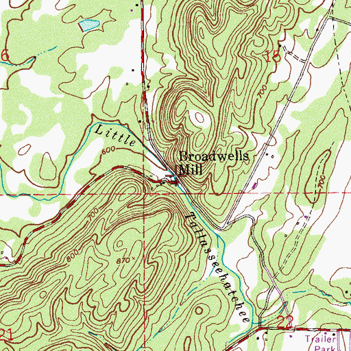 Topographic Map of Broadwells Mill, AL