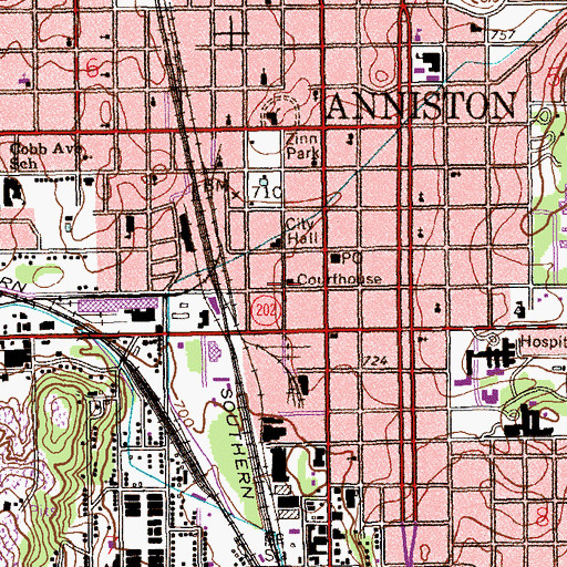 Topographic Map of Calhoun County Courthouse, AL