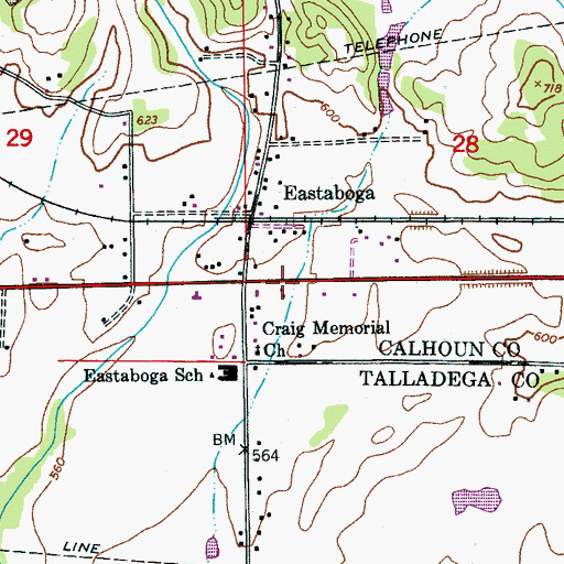 Topographic Map of Eastaboga Baptist Church, AL
