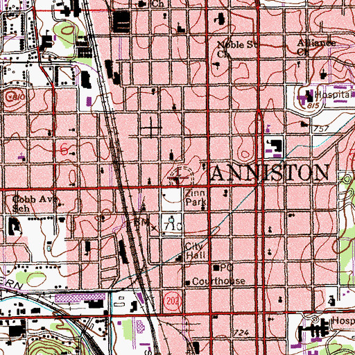 Topographic Map of First Baptist Church, AL