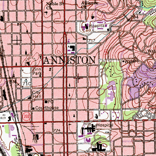 Topographic Map of First Christian Church, AL