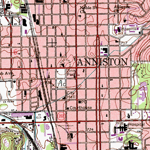 Topographic Map of First United Methodist Church, AL