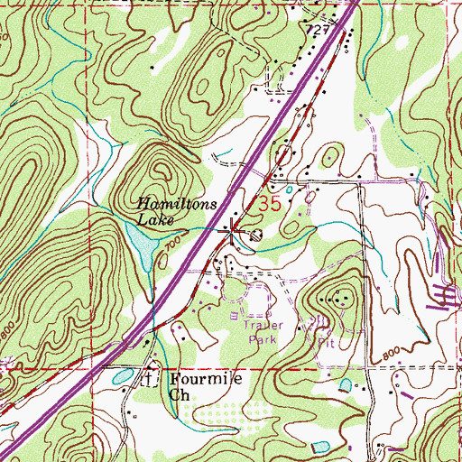Topographic Map of Four Mile, AL