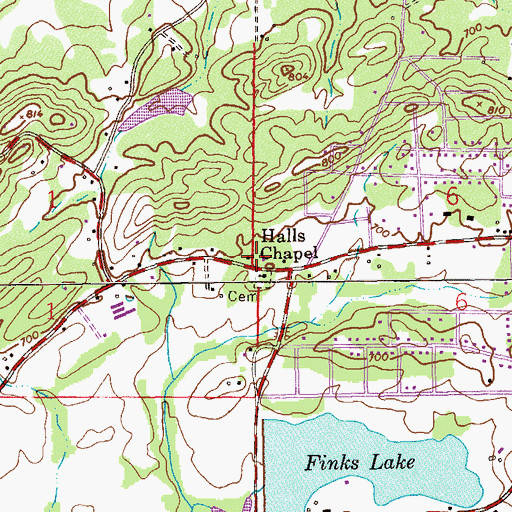Topographic Map of Halls Chapel, AL
