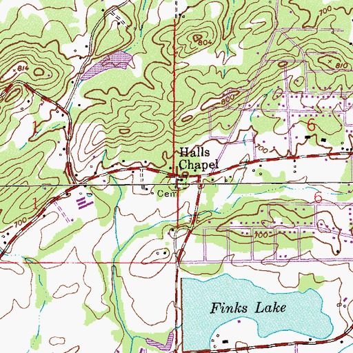 Topographic Map of Halls Chapel Cemetery, AL