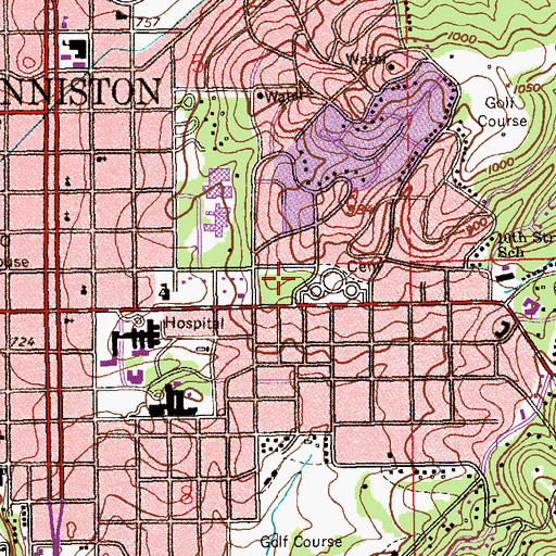 Topographic Map of Hillside Cemetery, AL