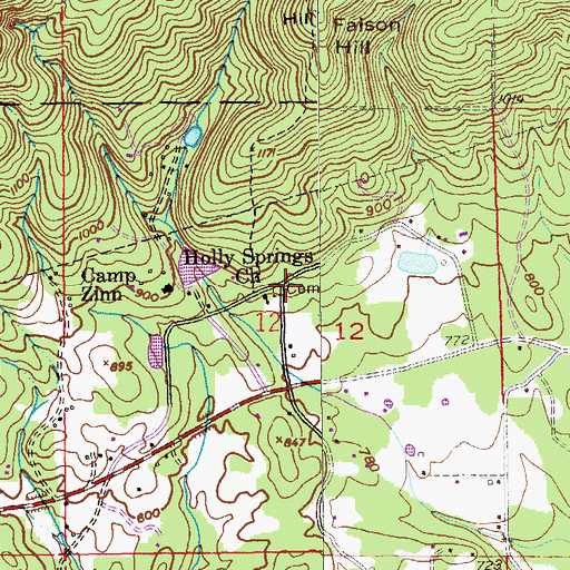 Topographic Map of Holly Springs, AL