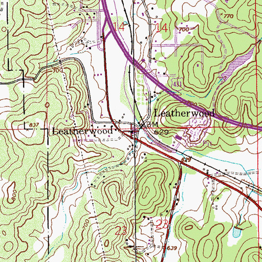 Topographic Map of Leatherwood Baptist Church, AL