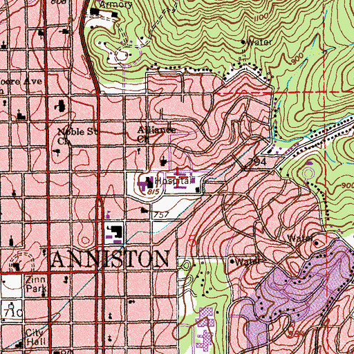 Topographic Map of Memorial Stadium, AL
