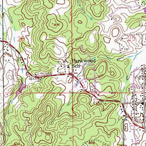 Topographic Map of Parkwood, AL