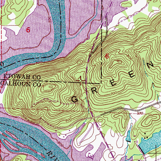 Topographic Map of Phillips Gap, AL