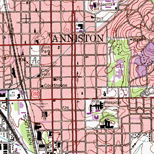 Topographic Map of Saint Lukes Hospital (historical), AL